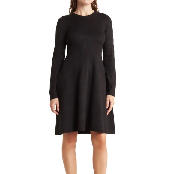 Vince Camuto Dresses & Skirts - Vince Camuto Women's Black Long Sleeve Fit & Flare Sweater Dress Size Medium NEW